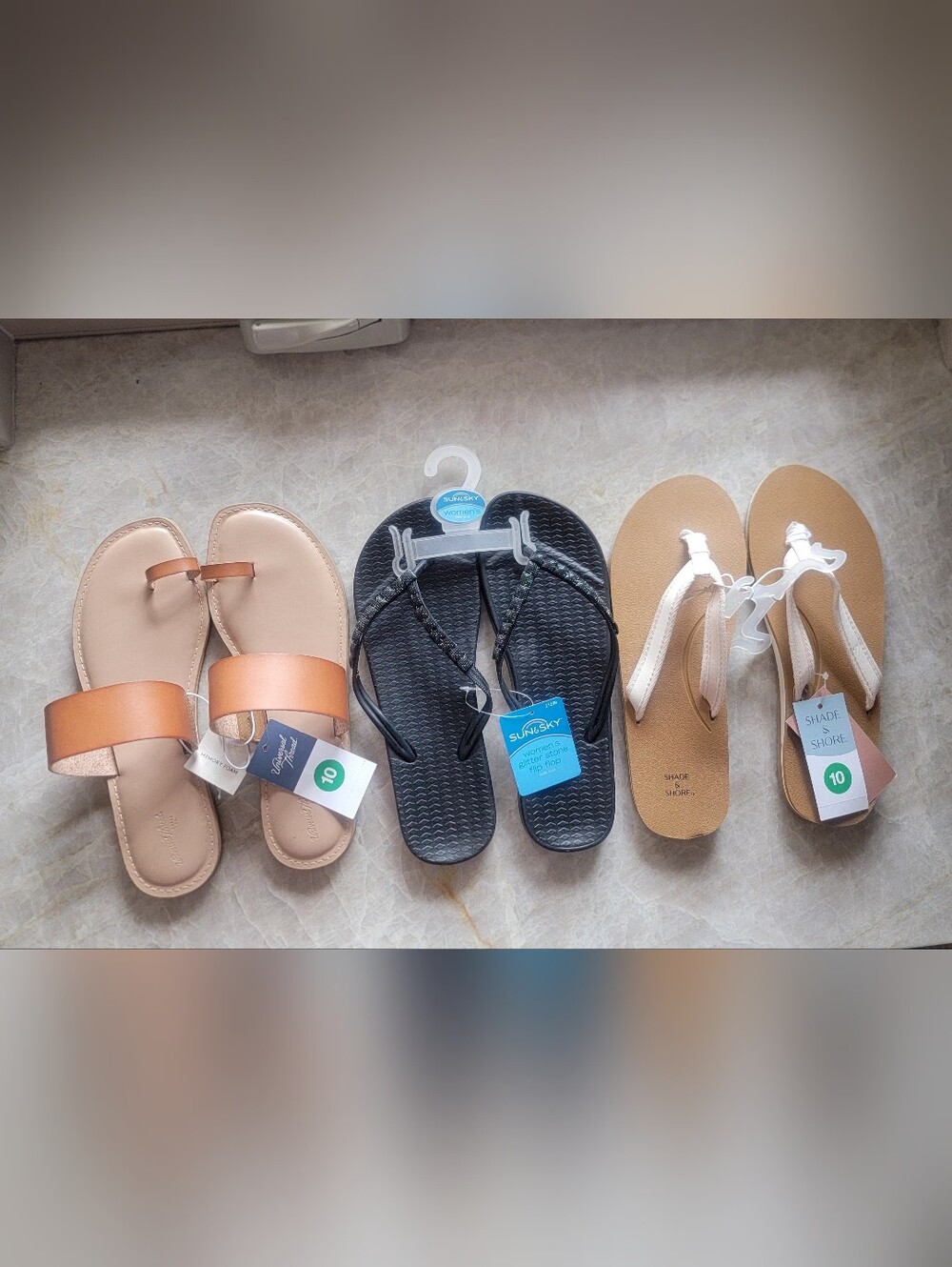 NEW! BUNDLE OF 3 SANDALS SZ 10. Universal Thread, Sun Sky, & Shade & Shore ($48)